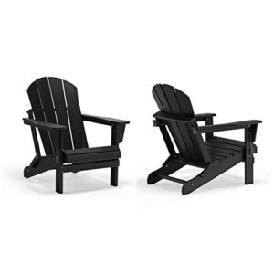 WestinTrends Outdoor Adirondack Chairs Set of 2, Plastic Fire Pit Chair, Weather Resistant Folding Patio Lawn Chair for Outside Deck Garden Backyardf Balcony, Black