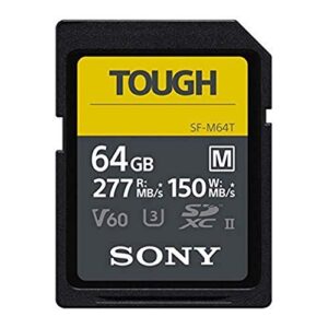 sony tough-m series sdxc uhs-ii card 64gb, v60, cl10, u3, max r277mb/s, w150mb/s (sf-m64t/t1)