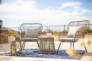 barton 3 pieces bistro chair set w/glass table grey outdoor patio furniture wicker rattan modern conversation chat seating