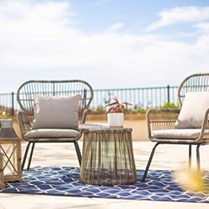 Barton 3 Pieces Bistro Chair Set w/Glass Table Grey Outdoor Patio Furniture Wicker Rattan Modern Conversation Chat Seating