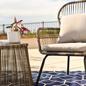 Barton 3 Pieces Bistro Chair Set w/Glass Table Grey Outdoor Patio Furniture Wicker Rattan Modern Conversation Chat Seating