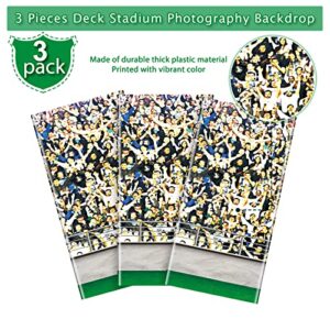 3 Pack Plastic Deck Stadium Photography Backdrop Decorations for Sports Theme Birthday Party, Football Baseball Soccer Backdrop Game Day Photo Booth Background Wallpaper Party Supplies, 54 x 108 Inch