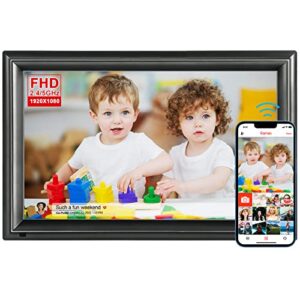 32gb 15.6inch frameo digital photo frame with 1920×1080 fhd ips lcd touch screen, dual-wifi share photos & videos via frameo app, support usb drive/sd card extend storage, motion sensor, auto-rotate