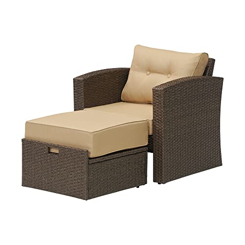 Wicker Patio Furniture Set Outdoor Patio Chairs with Ottomans, 2 Pieces Outdoor Lounge Chair Chat Patio Couch Sofa Chair with Ottoman,Aluminum Frame