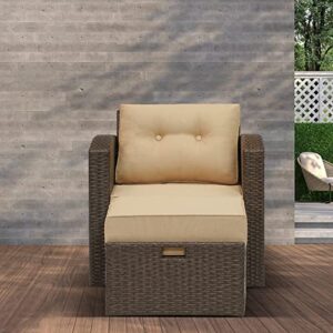Wicker Patio Furniture Set Outdoor Patio Chairs with Ottomans, 2 Pieces Outdoor Lounge Chair Chat Patio Couch Sofa Chair with Ottoman,Aluminum Frame
