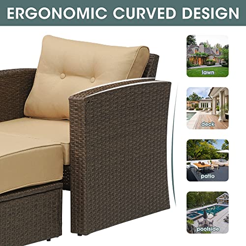 Wicker Patio Furniture Set Outdoor Patio Chairs with Ottomans, 2 Pieces Outdoor Lounge Chair Chat Patio Couch Sofa Chair with Ottoman,Aluminum Frame