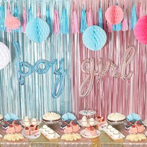 Metallic Tinsel Foil Fringe Curtains 3.2 ft x 6.6 ft Baby Shower Gender Reveals Party Decoration Party Photo Backdrop (Pink/Blue)