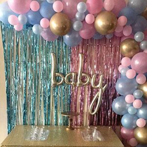 Metallic Tinsel Foil Fringe Curtains 3.2 ft x 6.6 ft Baby Shower Gender Reveals Party Decoration Party Photo Backdrop (Pink/Blue)