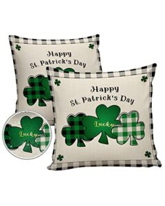 outdoor pillows 18×18 waterproof outdoor pillow covers, st. patrick’s day clovers lucky polyester throw pillow covers garden cushion decorative case for patio couch decoration set of 2, buffalo plaid