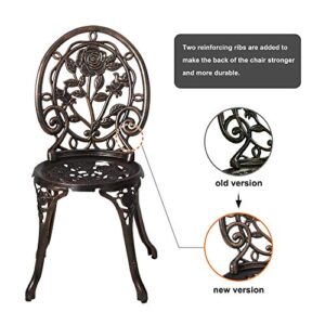 HOMEFUN Bistro Table Set, Antique Bronze Rose 3 Piece, Outdoor Patio Table and Chairs Furniture, Durable Rust Weather Resistance，Rose Bronze