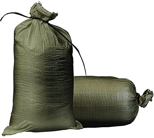 Empty Sandbags Military Green with Ties (Bundle of 20) 14" x 26" - Woven Polypropylene Sand Bags, Extra Heavy Duty Sandbags for Flooding, Sand Bags Flood Protection