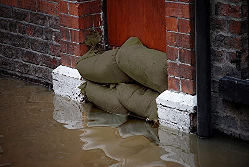 Empty Sandbags Military Green with Ties (Bundle of 20) 14" x 26" - Woven Polypropylene Sand Bags, Extra Heavy Duty Sandbags for Flooding, Sand Bags Flood Protection