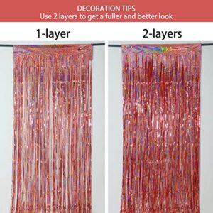 Foil Fringe Curtains Party Decorations - Melsan 3 Pack 3.2 x 8.2 ft Tinsel Curtain Party Photo Backdrop for Birthday Party Baby Shower or Graduation Decorations Rose Gold