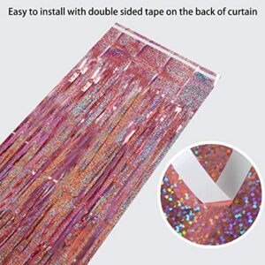 Foil Fringe Curtains Party Decorations - Melsan 3 Pack 3.2 x 8.2 ft Tinsel Curtain Party Photo Backdrop for Birthday Party Baby Shower or Graduation Decorations Rose Gold