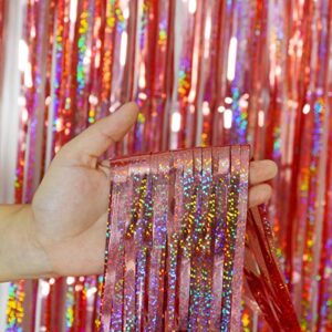 Foil Fringe Curtains Party Decorations - Melsan 3 Pack 3.2 x 8.2 ft Tinsel Curtain Party Photo Backdrop for Birthday Party Baby Shower or Graduation Decorations Rose Gold