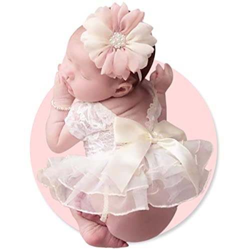 Newborn Photography Outfits Girl Party Princess Dress Posing Props Newborn Lace Rompers with Flower Headband