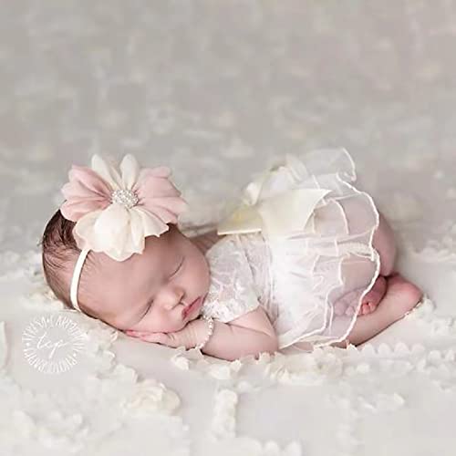 Newborn Photography Outfits Girl Party Princess Dress Posing Props Newborn Lace Rompers with Flower Headband