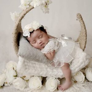 Newborn Photography Outfits Girl Party Princess Dress Posing Props Newborn Lace Rompers with Flower Headband