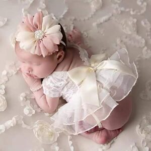 Newborn Photography Outfits Girl Party Princess Dress Posing Props Newborn Lace Rompers with Flower Headband