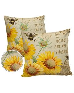 waterproof outdoor throw pillow cover sunflower with bees lumbar pillowcases set of 2 vintage floral garden my only sunshine decorative patio furniture pillows for couch garden 18 x 18 inches