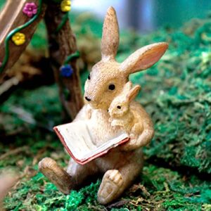 nw wholesaler miniature rabbit mama reading book to her baby bunny – figurine for fairy gardens and garden decor