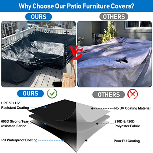 Paswith Outdoor Patio Furniture Covers Waterproof 600D Strong Tear Resistant Outdoor Table Covers, Patio Furniture Covers Windproof UV & Fade Resistant For Outdoor Furniture(90"Lx60"Wx28"H)