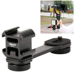 ulanzi pt-3 triple cold shoe gimbal microphone mount extenstion bar, w 1/4 inch adapter video light microphone mount compatible for dji om 4/osmo mobile3/zhiyun smooth q 4/feiyu gimbal stabilizer