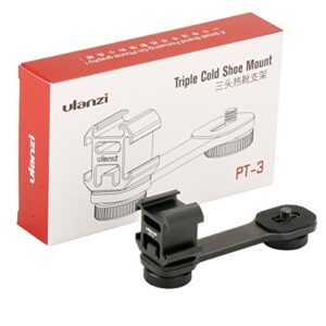 Ulanzi PT-3 Triple Cold Shoe Gimbal Microphone Mount Extenstion Bar, w 1/4 inch Adapter Video Light Microphone Mount Compatible for DJI OM 4/OSMO Mobile3/Zhiyun Smooth q 4/Feiyu Gimbal Stabilizer