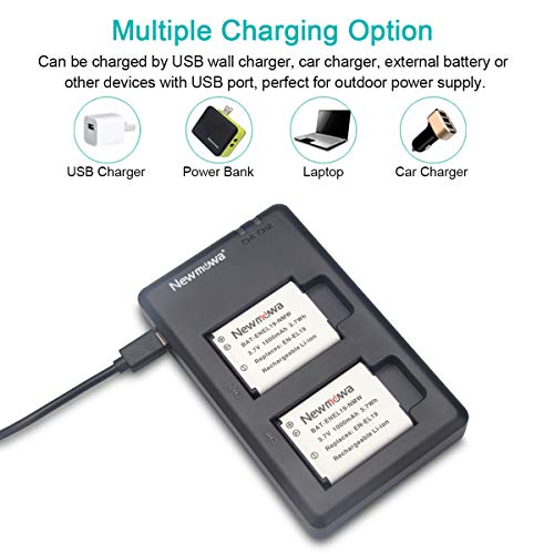 Newmowa EN-EL19 Battery(2-Pack) and Dual USB Charger Kit for Nikon Coolpix S32, S33,S100, S2800, S3100, S3200, S3300, S3500, S3600, S3700, S4100, S4200, S4300, S5200, S5300, S6500, S6800, S7000