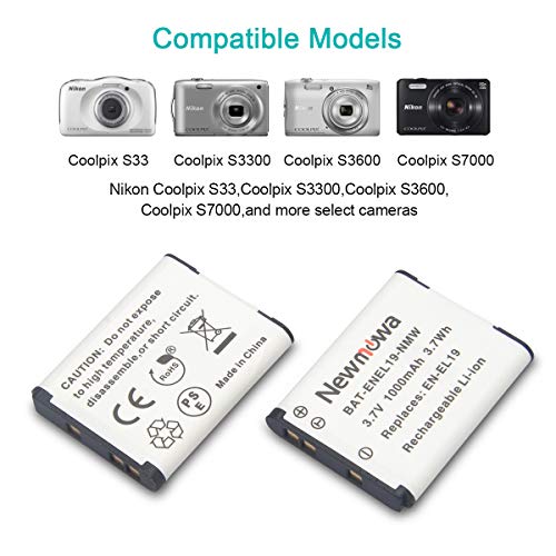 Newmowa EN-EL19 Battery(2-Pack) and Dual USB Charger Kit for Nikon Coolpix S32, S33,S100, S2800, S3100, S3200, S3300, S3500, S3600, S3700, S4100, S4200, S4300, S5200, S5300, S6500, S6800, S7000