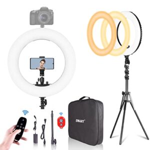 emart 18-inch ring light with stand, 65w big adjustable 3200-5500k led ringlight with ultra-wide lighting area for camera photography, youtube videos, makeup, kit: phone holder, remote, soft tube, etc
