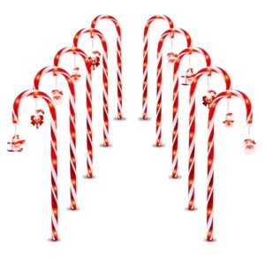 22” christmas decorations candy cane lights, 10pcs waterproof outdoor christmas lights with 8 modes for pathway yard lawn patio garden indoor/outdoor decorations