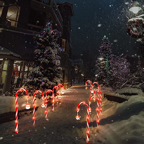 22'' Christmas Decorations Candy Cane Lights, 10pcs Waterproof Outdoor Christmas Lights with 8 Modes for Pathway Yard Lawn Patio Garden Indoor/Outdoor Decorations