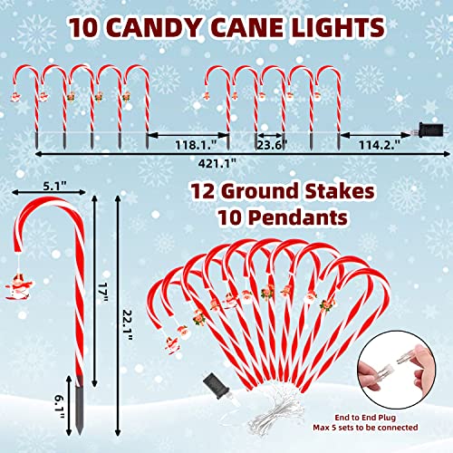 22'' Christmas Decorations Candy Cane Lights, 10pcs Waterproof Outdoor Christmas Lights with 8 Modes for Pathway Yard Lawn Patio Garden Indoor/Outdoor Decorations