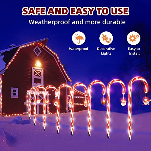 22'' Christmas Decorations Candy Cane Lights, 10pcs Waterproof Outdoor Christmas Lights with 8 Modes for Pathway Yard Lawn Patio Garden Indoor/Outdoor Decorations