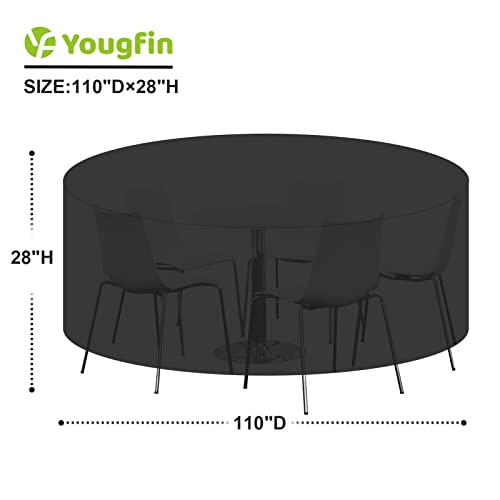 Yougfin Round Outdoor Table Cover 110''D x 28''H, Patio Furniture Covers Waterproof, Lawn Outside Furniture Cover, Round Patio Table Covers for Outdoor Furniture