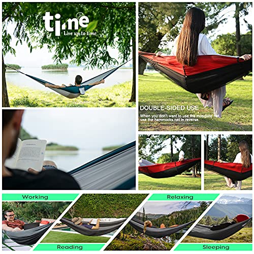 Hammocks with Net, Mosquito Net Hammock for Camping Portable Nylon Hammocks Parachute Lightweight with Tree Straps, Garden Swing Hammock for Outdoor Hiking Travel (Black/Gray)