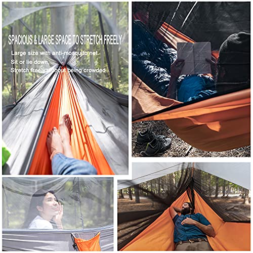 Hammocks with Net, Mosquito Net Hammock for Camping Portable Nylon Hammocks Parachute Lightweight with Tree Straps, Garden Swing Hammock for Outdoor Hiking Travel (Black/Gray)