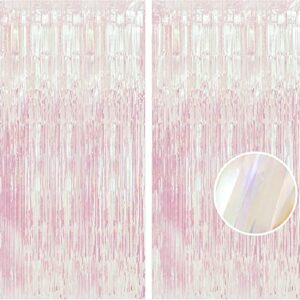 braveshine party decorations iridescent foil fringe backdrops – 2 pack 3.2 x 6.5 ft metallic tinsel photo booth pros streamer curtains for birthday wedding graduation christmas holiday – clear