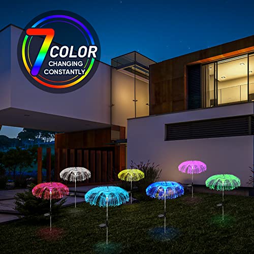 Solar Lights Outdoor Waterproof Solar Garden Lights Decorative 2PACK,IUEECEN Solar Powered Jellyfish Flowers Lights 7Colors Change Fair Stake Garden Decor for Yard Patio Pathway Christmas Decorations