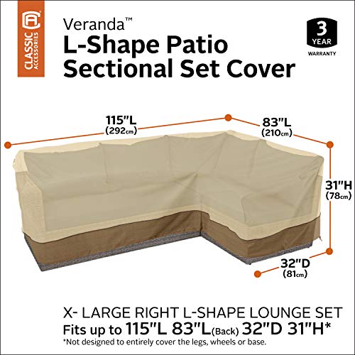 Classic Accessories Veranda Water-Resistant 115 Inch Patio Right-Facing Sectional Lounge Set Cover, Patio Furniture Covers