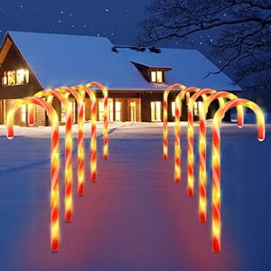 sankuu 10 pack candy canes outdoor decorations, 21 inches christmas candy cane pathway markers lights with stakes, christmas candy cane lights for xmas yard patio garden walkway
