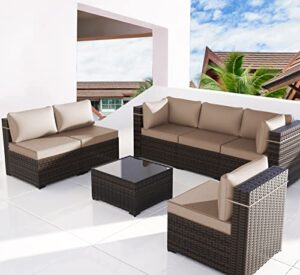 outdoor patio furniture set 7 pieces sectional rattan sofa set manual wicker patio conversation set111