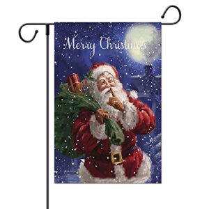 merry christmas flag – 1 set santa claus double-sided burlap garden flag for holiday sign banner for outdoor decoration 12 x 18 inches