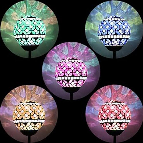 Solar Power Mosaic Glass Pink Ball Garden Light, Color Changing Multi-color Yard Pink Light