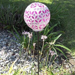 Solar Power Mosaic Glass Pink Ball Garden Light, Color Changing Multi-color Yard Pink Light