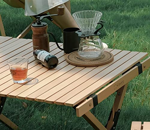 S'more Folding Picnic Table, Portable Camping Table with Carry Bag, Wood Outdoor Table for Picnic, Camping, Travel, Party, Beach, Garden, Patio, gailgating, BBQ,Easy to Assembly (M Size-90cm)