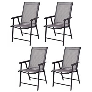 giantex set of 4 patio chairs, outdoor folding chairs, portable dining chairs for garden camping poolside beach deck, lawn chairs with armrest, 4-pack sling chairs, metal frame, grey