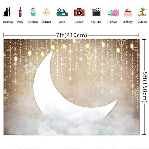 Ticuenicoa 7×5ft Twinkle Twinkle Little Star Backdrop Moon Light Clouds Baby Shower Birthday Newborn Photography Background Kids 1st Birthday Wall Decor Party Decorations