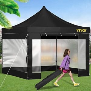 vevor pop up canopy tent, 10 x 10 ft, outdoor patio gazebo tent with removable sidewalls and wheeled bag, uv resistant waterproof instant gazebo shelter for party, garden, backyard, black